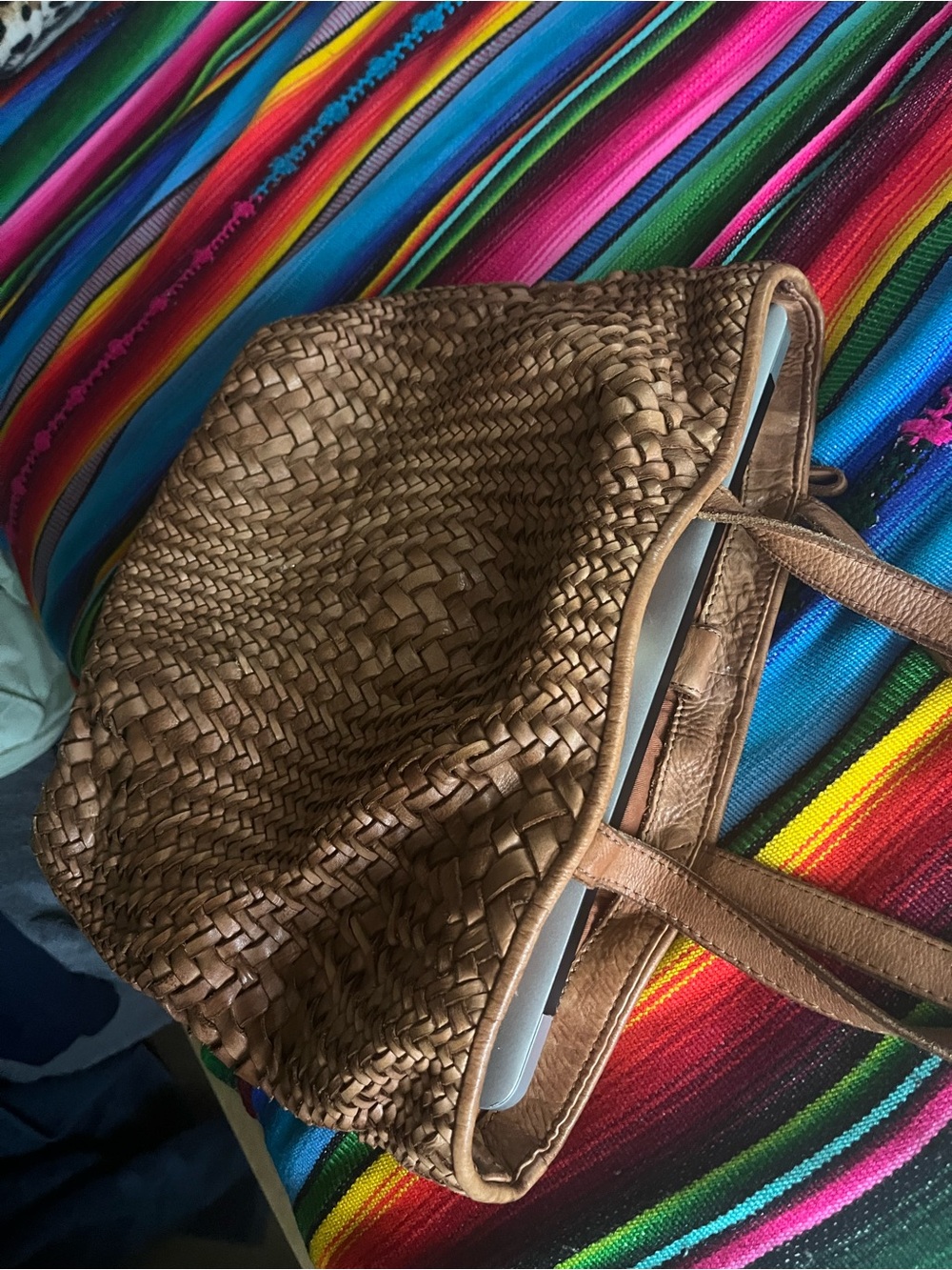 Woven Leather Tote Bag in Tan - Picture 7 of 8
